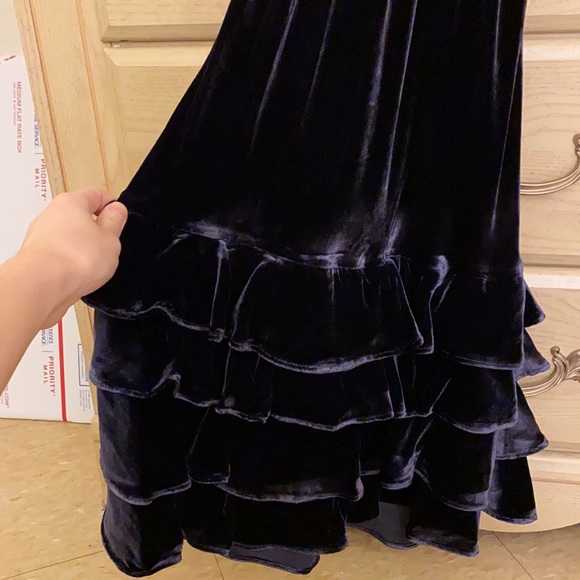NWT Marissa Webb Blue silk Everleigh velvet ruffle strappy holiday mini dress - Picture 9 of 16